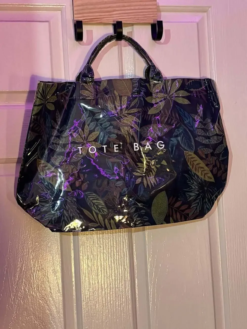 Waterproof PVC Leaf Print Large Capacity Tote Bag with Zipper Pocket
